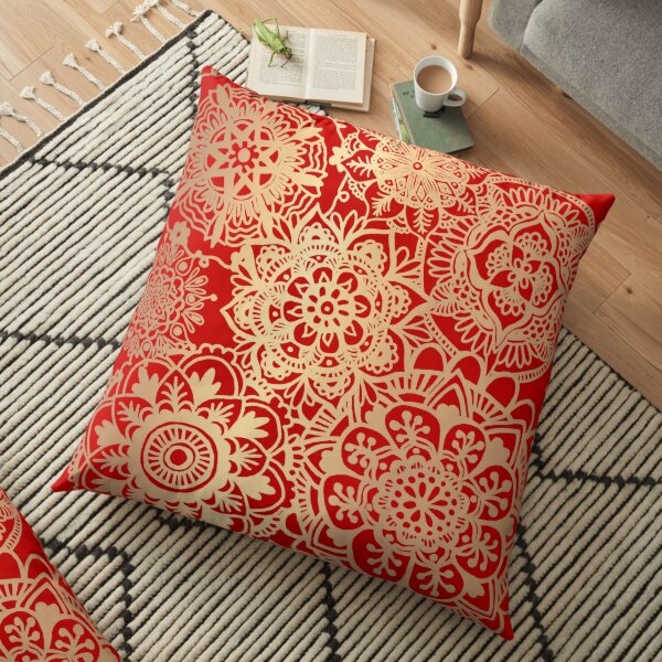 Red and Gold Mandala Pattern Floor Pillow