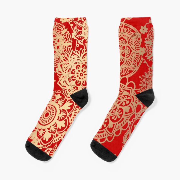 Red and Gold Mandala Pattern Socks