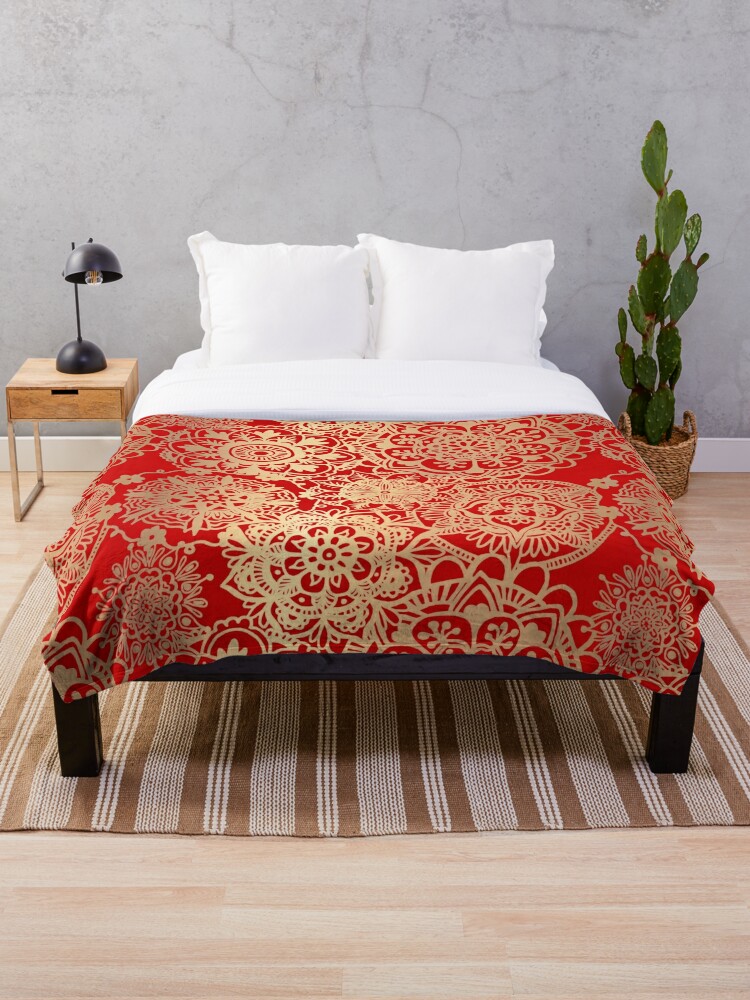 Red and Gold Mandala Pattern | Throw Blanket