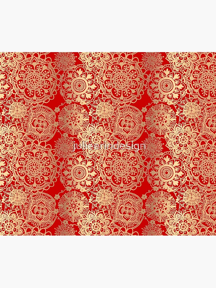 Thumbnail 5 of 5, Shower Curtain, Red and Gold Mandala Pattern designed and sold by julieerindesign.