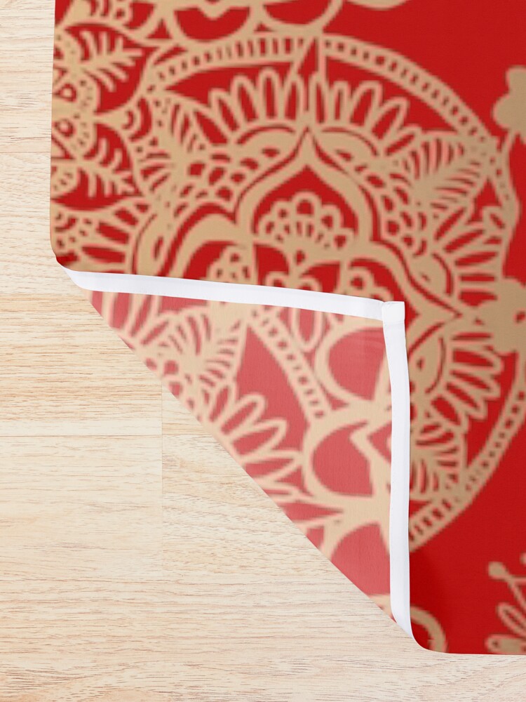 Thumbnail 2 of 5, Shower Curtain, Red and Gold Mandala Pattern designed and sold by julieerindesign.