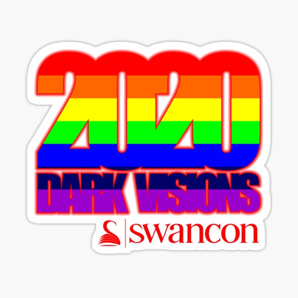 Swancon2020 logo in rainbow (red trim) Sticker