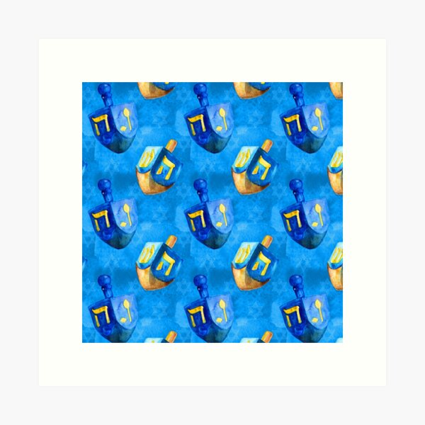 Item preview, Hanukkah Dreidels Holiday Pattern in Blue and Gold designed and sold by DEC02.