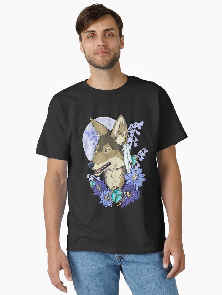 Thumbnail 2 of 7, Classic T-Shirt, Anubis Moon Jackal with Cactus Blooms designed and sold by cybercat.