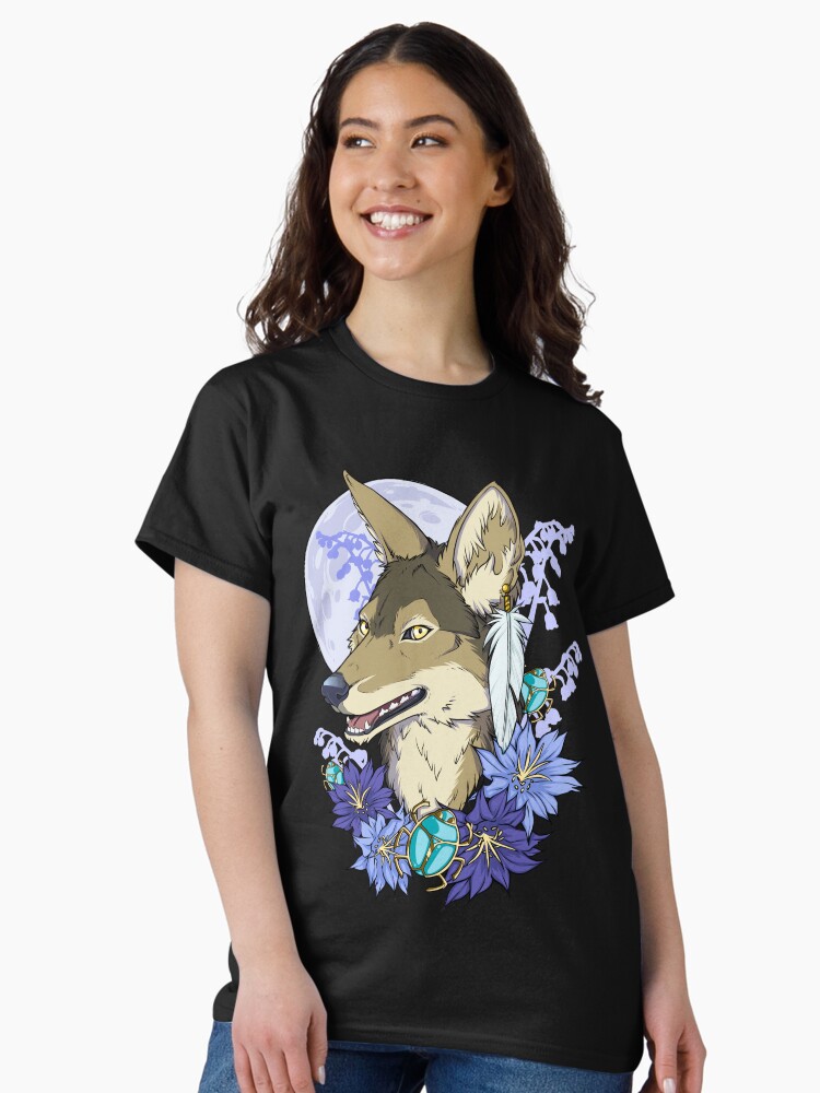 Thumbnail 1 of 7, Classic T-Shirt, Anubis Moon Jackal with Cactus Blooms designed and sold by cybercat.