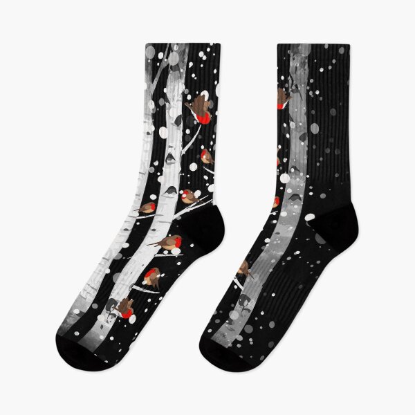 Item preview, Birch trees snow forest and robin bird, this is redbreast in winter forest, perfect for natura lovers designed and sold by Collagedream.