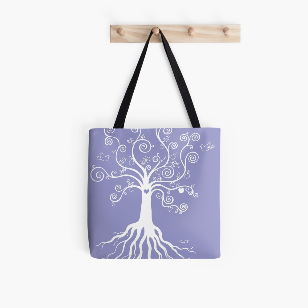 Tree of Life - white on pale blue by Cecca Designs Tote Bag