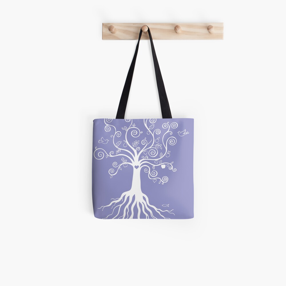Tree of Life - white on pale blue by Cecca Designs Tote Bag