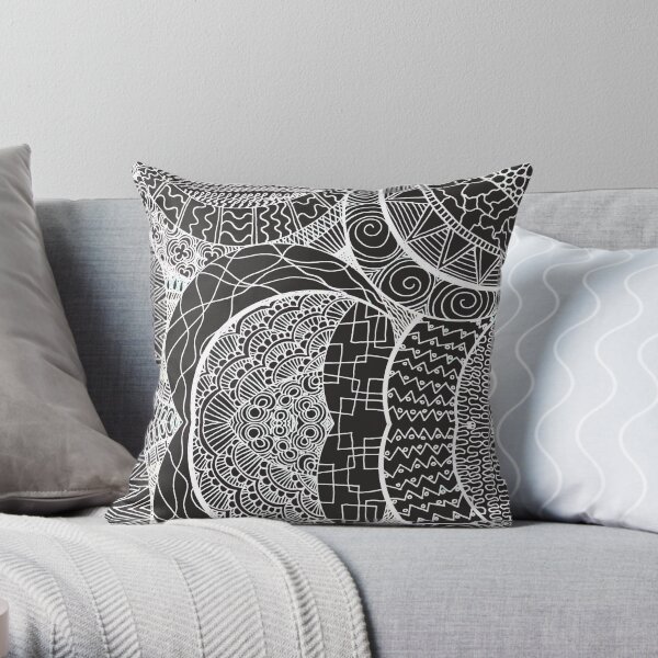 Mamma Africa | Geometric Tribal Pattern White Outline Throw Pillow