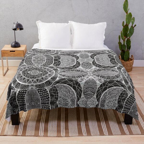 Mamma Africa | Geometric Tribal Pattern White Outline Throw Blanket
