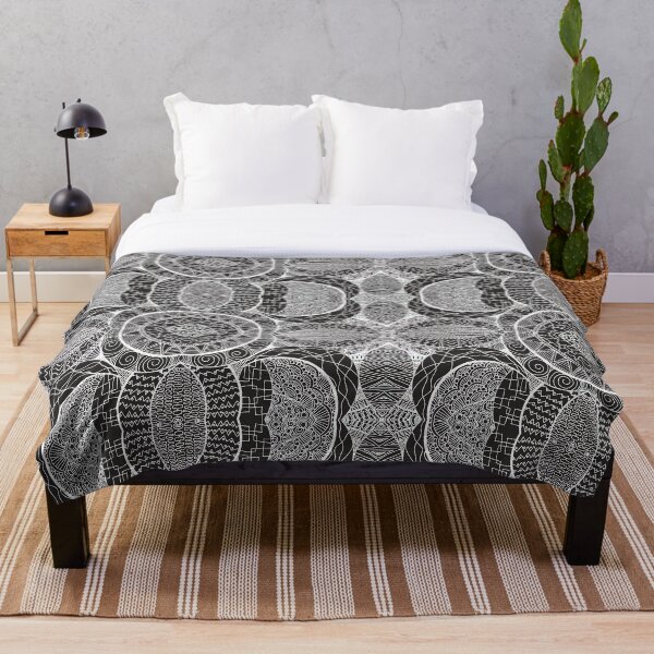 Mamma Africa | Geometric Tribal Pattern White Outline Throw Blanket