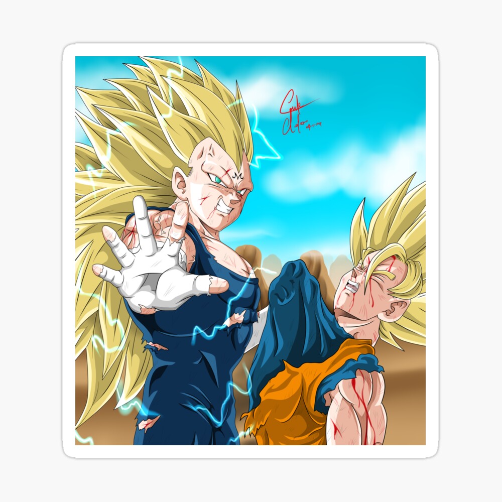 Majin Vegeta Super Saiyajin 3 Vs Goku Super Saiyajin 2 Poster By Andreartist93 Redbubble