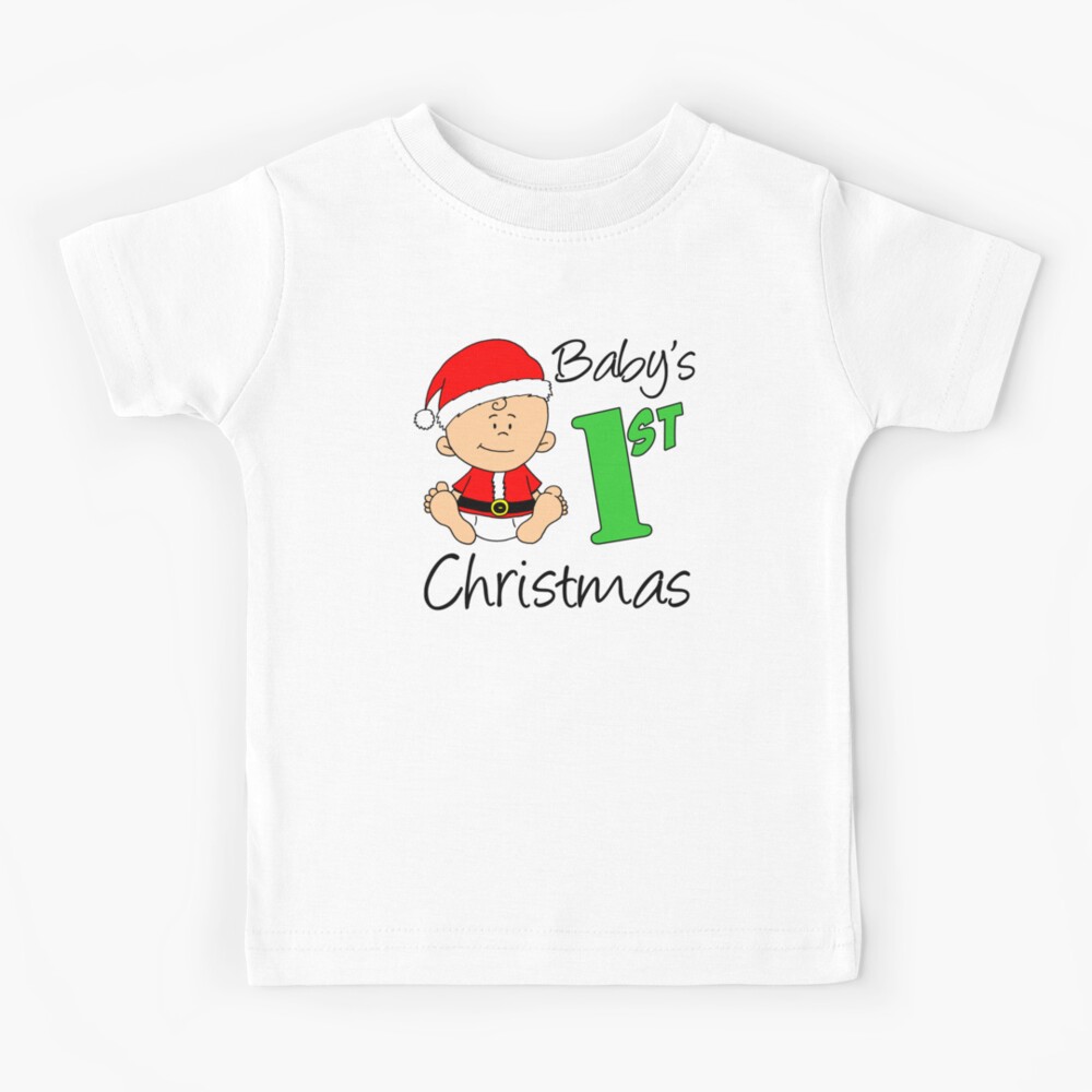 Baby s First Christmas Baby Milestone Outfit Kids T Shirt for Sale by jaycartoonist Redbubble