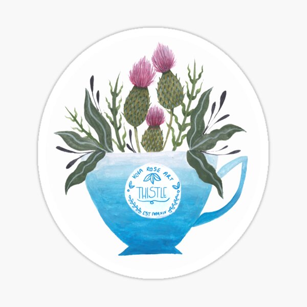 Scottish Thistle Floral Teacup Sticker