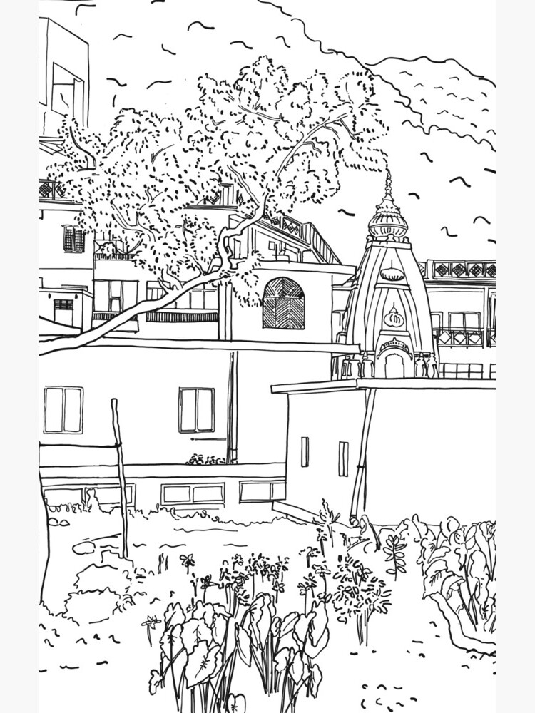 Rishikesh backyard BW sketch by NaliniLe