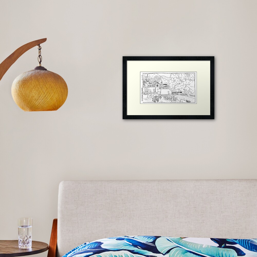Rishikesh backyard BW sketch Framed Art Print