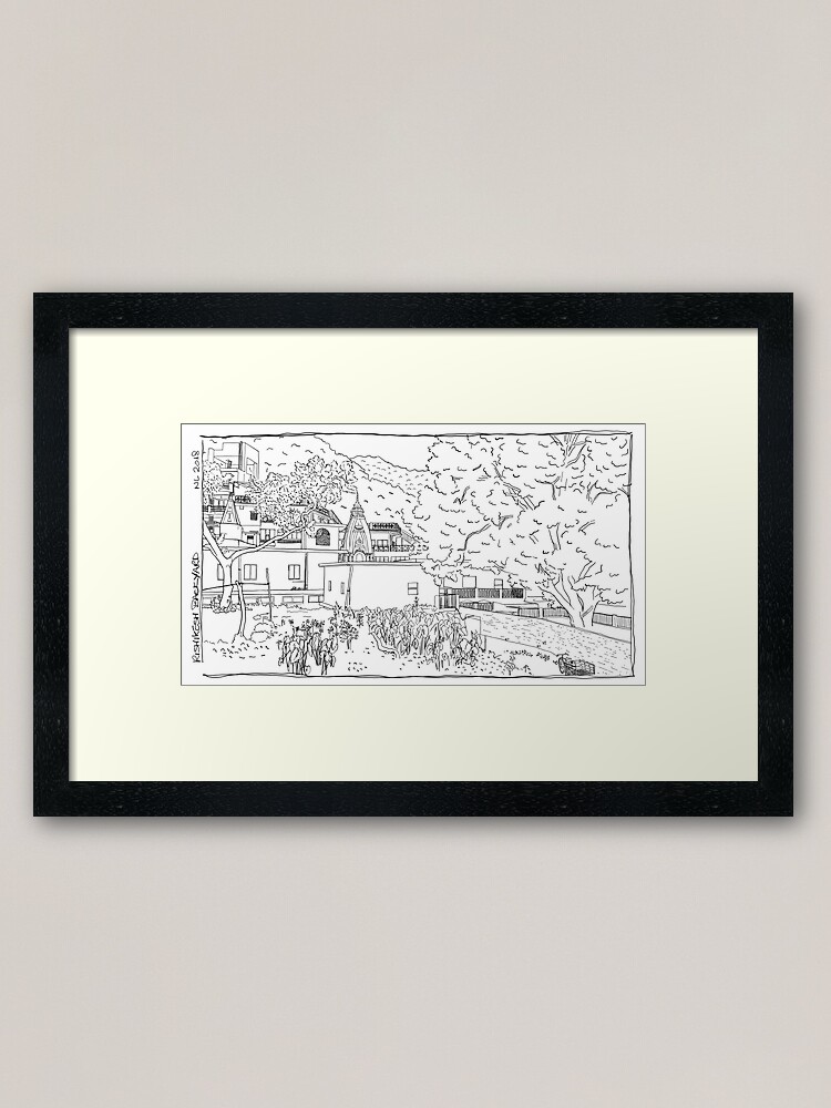 Alternate view of Rishikesh backyard BW sketch Framed Art Print
