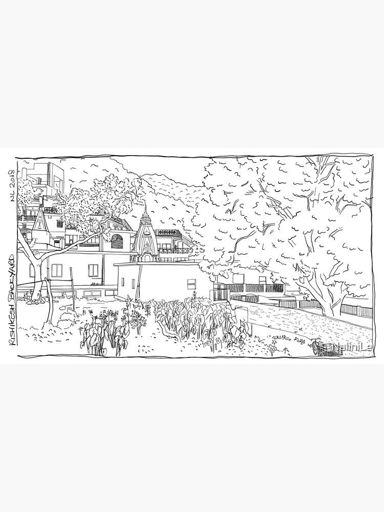 Rishikesh backyard BW sketch by NaliniLe