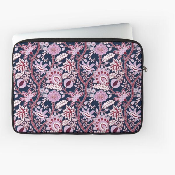 Indian Floral Pattern in Navy and Orchid Laptop Sleeve