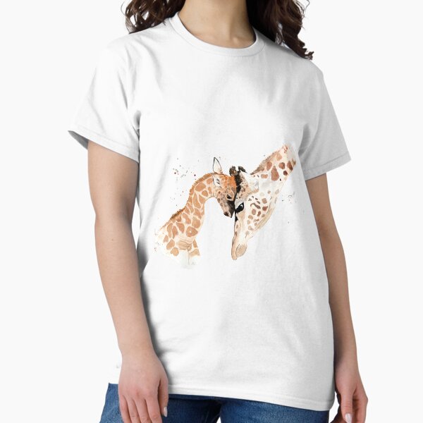 Aquarellbild mit Giraffen, Mutter und Kind Classic T-Shirt