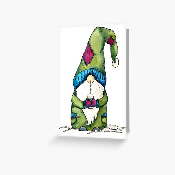 Little Gnome With Coffee Greeting Card