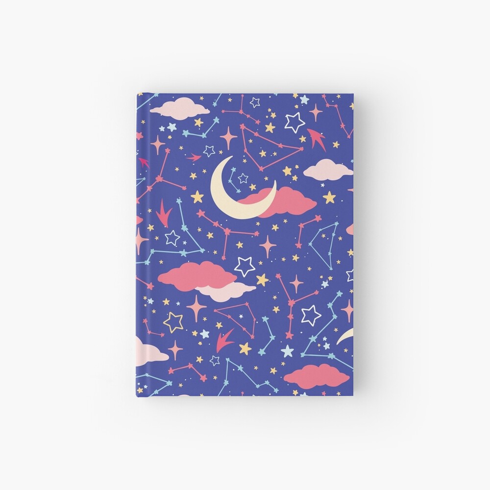 Constellation Stars and Moons in Neon Pastels Hardcover Journal