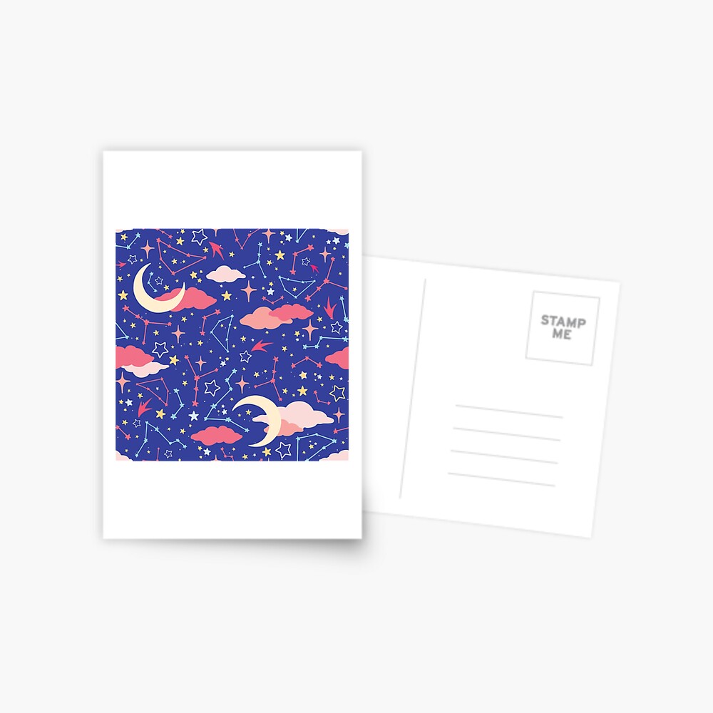 Constellation Stars and Moons in Neon Pastels Postcard