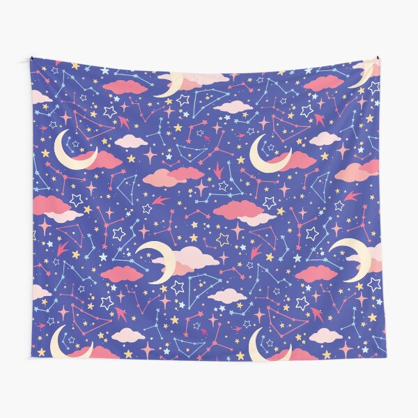 Constellation Stars and Moons in Neon Pastels Tapestry