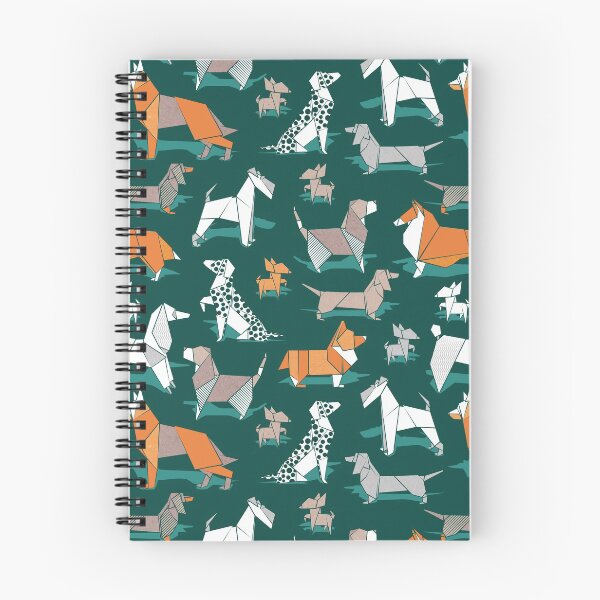 Item preview, Fabric by the Yard Origami doggie friends // green background paper Chihuahuas Dachshunds Corgis Beagles German Shepherds Collies Poodles Terriers Dalmatians designed and sold by SelmaCardoso.