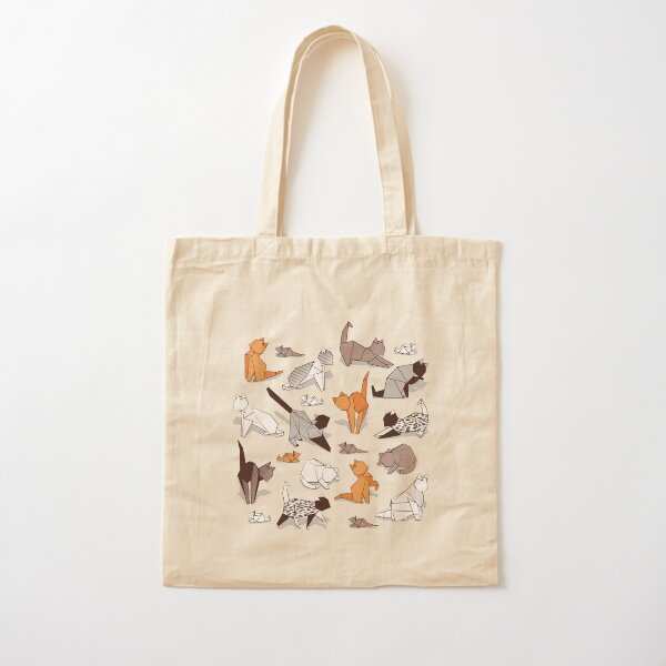 Origami kitten friends // grey linen texture background paper cats Cotton Tote Bag