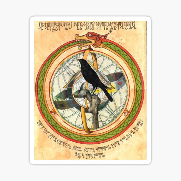 Crow with Bone and Dragon Sticker