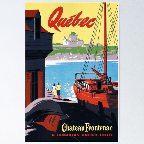 Item preview, QUEBEC Chateau Frontenac Canada Scenic Ship Harbor Vintage Tourism Art Deco designed and sold by retroposters.