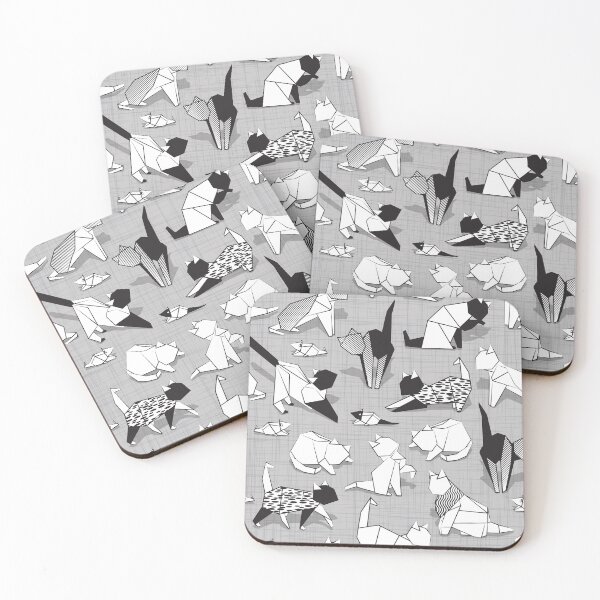Item preview, Origami kitten friends // grey linen texture background coloring paper cats designed and sold by SelmaCardoso.