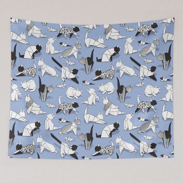 Item preview, Origami kitten friends // blue lavender background paper cats designed and sold by SelmaCardoso.