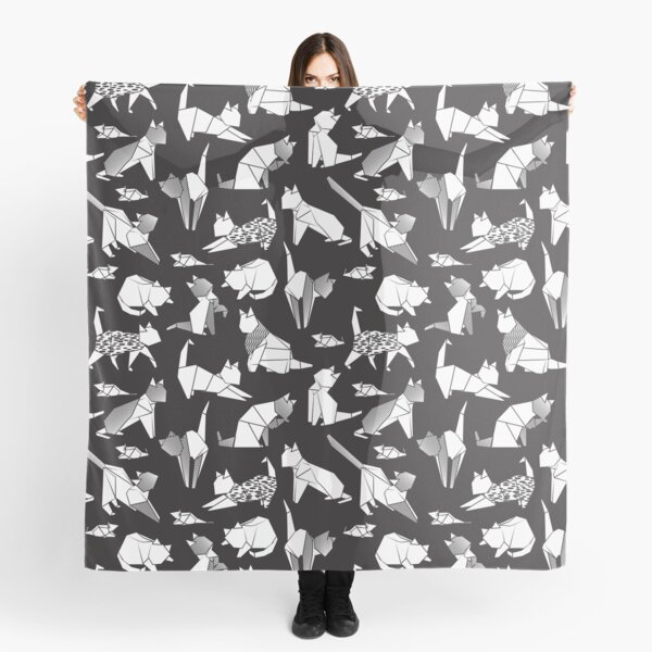 Origami kitten friends // black background white coloring paper cats Scarf