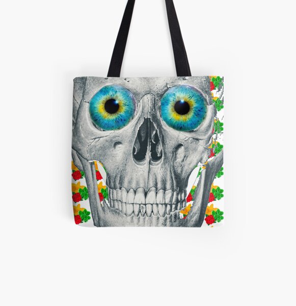 Blue eyed skull flower lover All Over Print Tote Bag