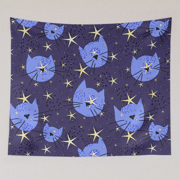 Item preview, "Star Cats" Purple Cosmic Kitties in Space Pattern designed and sold by Michelebuttons.