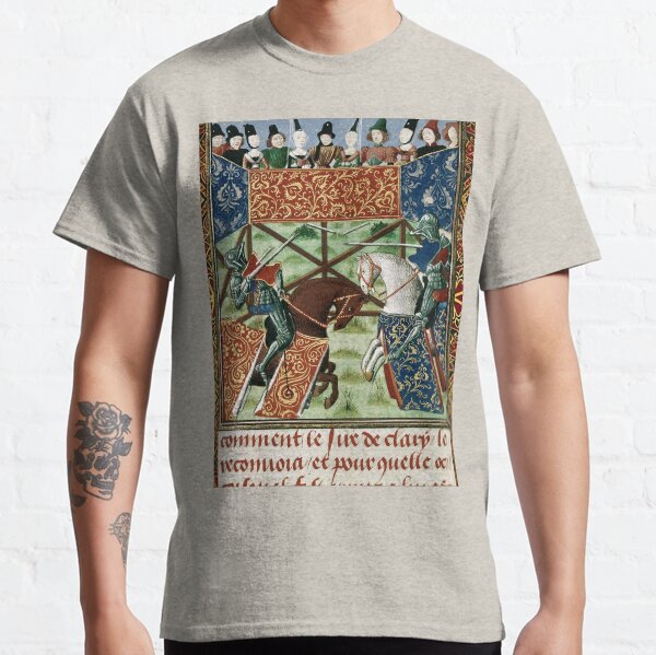 Aperçu de l'œuvre TOURNOI MÉDIÉVAL, CHEVALIERS DE COMBAT À CHEVAL, DEMOISELLES ROUGES JAUNE FLORALES créée et vendue par BulganLumini.