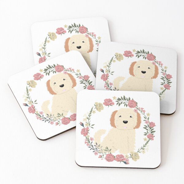 Item preview, Goldendoodle with Flower Wreath designed and sold by KobiusDesigns.