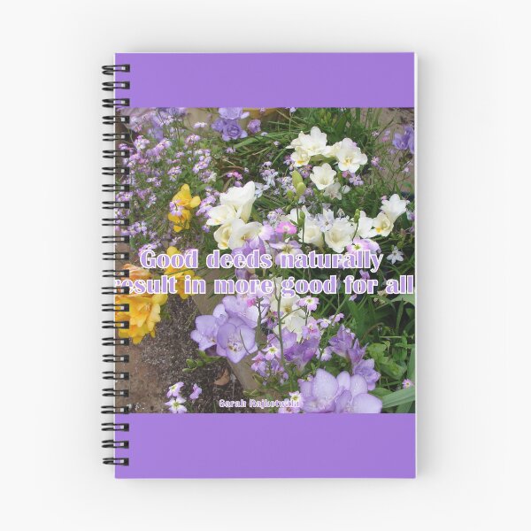 Item preview, Good deeds Naturally Result In More Good For All - Inspirational Quote purple white freesias flowers floral designed and sold by Sarah Rajkotwala.
