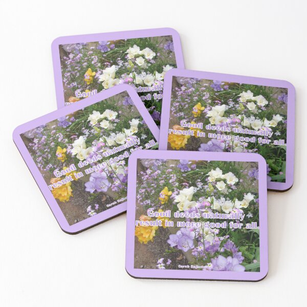 Item preview, Good deeds Naturally Result In More Good For All - Inspirational Quote purple white freesias flowers floral designed and sold by Sarah  Rajkotwala.