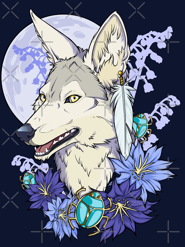 Thumbnail 7 of 7, Classic T-Shirt, Ivory Jackal Blue Moon designed and sold by cybercat.