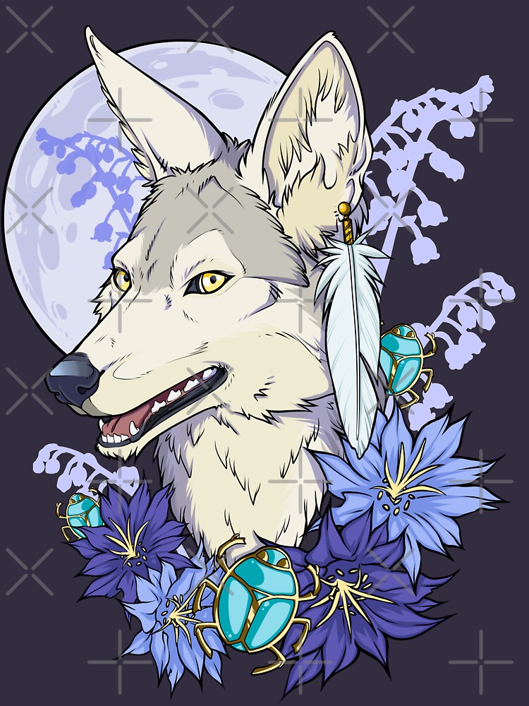 Thumbnail 7 of 7, Classic T-Shirt, Ivory Jackal Blue Moon designed and sold by cybercat.