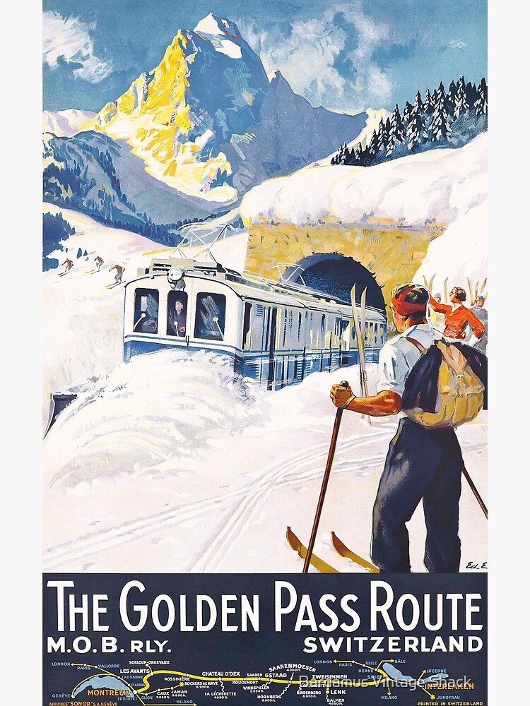 The Golden Pass - Vintage Ski Poster by SamKovac