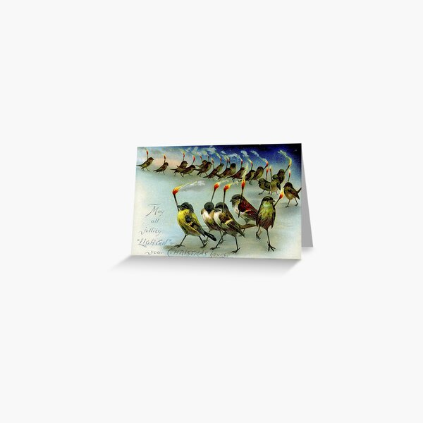 Victorian Birds with Torches Greeting Card