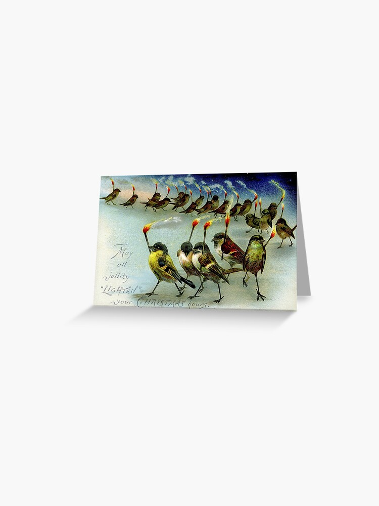 Victorian Birds with Torches | Greeting Card