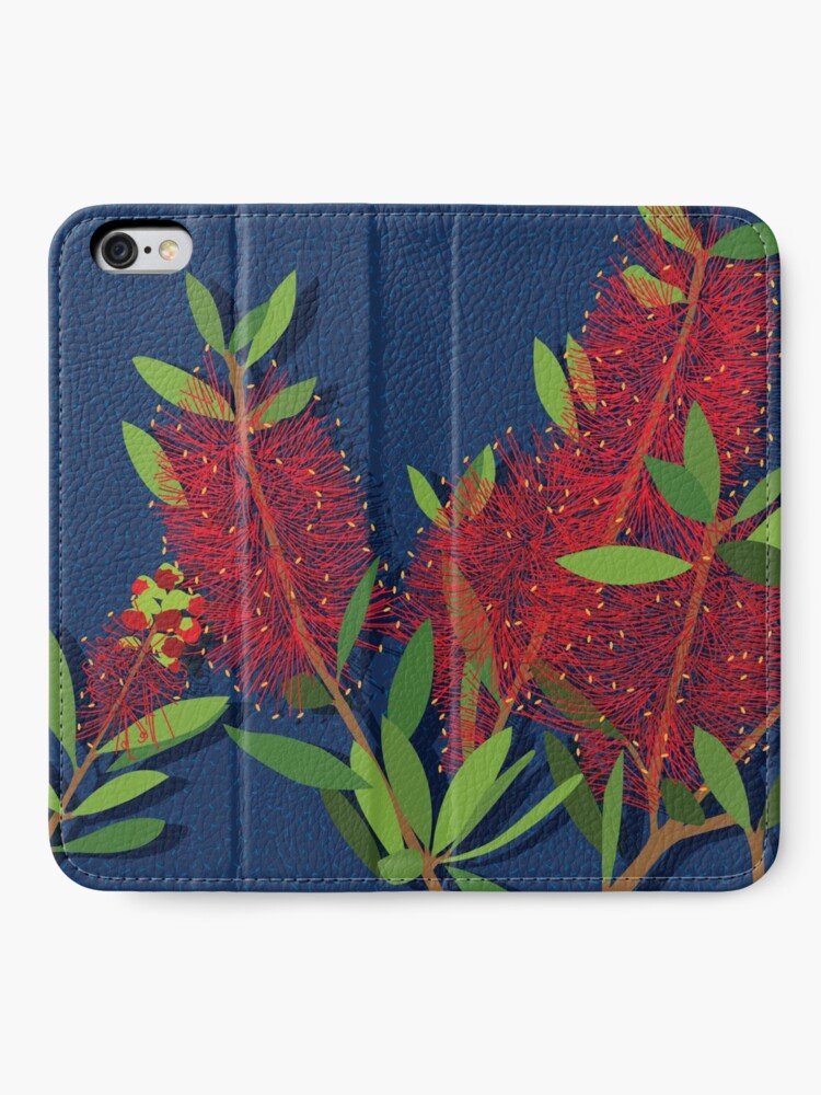 Alternate view of Red Bottlebrush Flowers iPhone Wallet