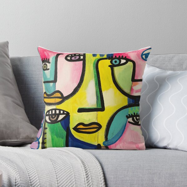 Original Nightmare Series Abstract Art Five Faces - By Jelene Morris Throw Pillow