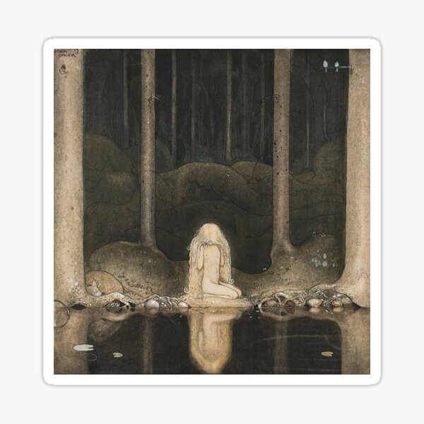Item preview, Princess Tuvstarr gazing down into the dark waters of the forest tarn by John Bauer 1913 designed and sold by immortalpeaches.