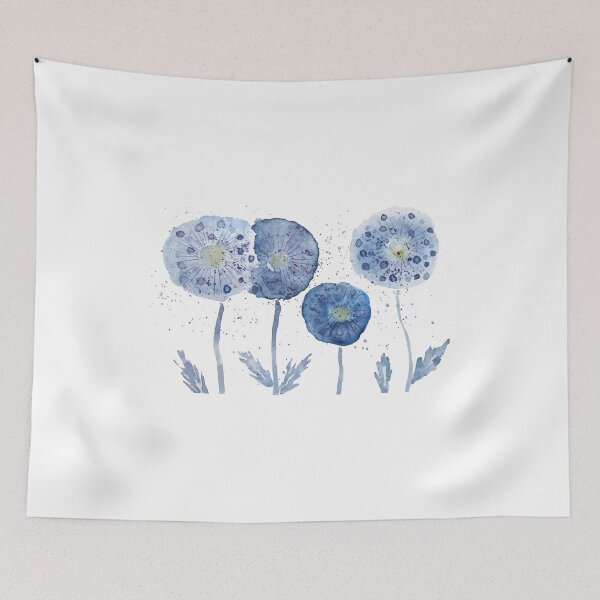 Item preview, hand painted 4 indigo abstract dandelion painting designed and sold by ColorandColor.